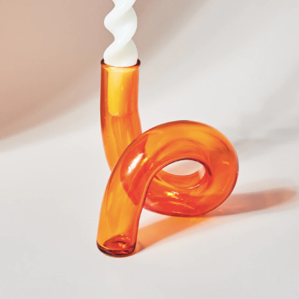 Twist Glass Candlestick Holder / Vase: Orange