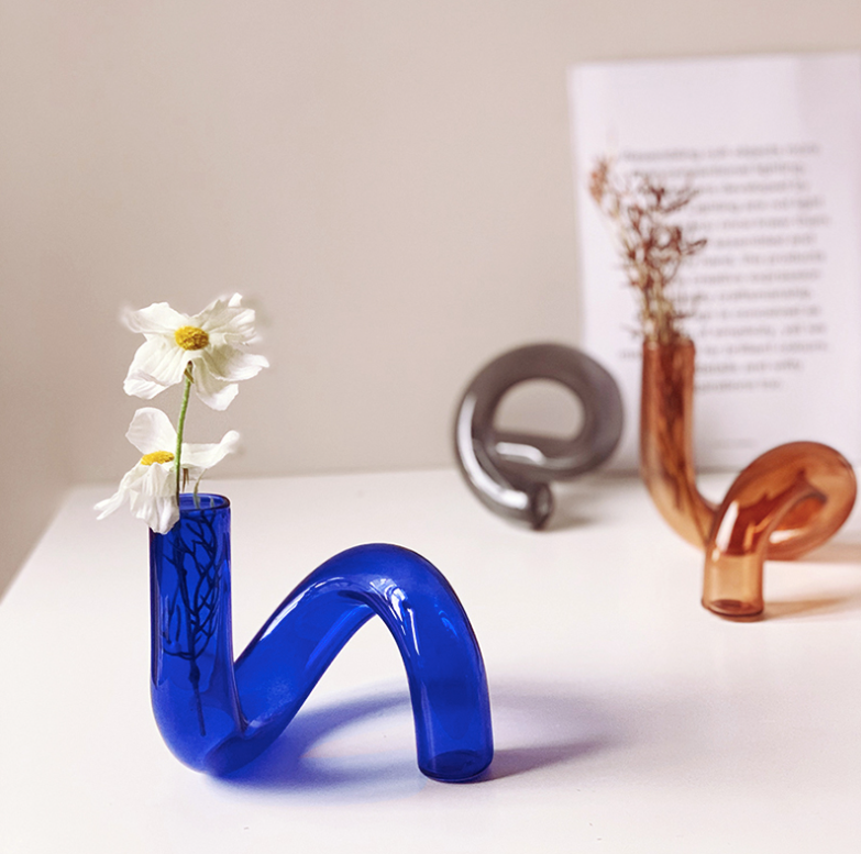Twist Glass Candlestick Holder / Vase: Blue