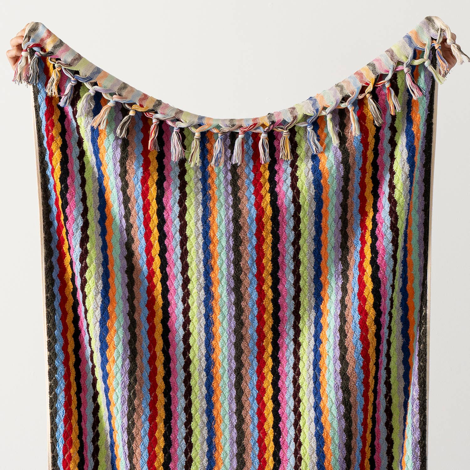 Pompom Zigzag Handloom Turkish Bath Towels / Multi Color Rainbow Striped