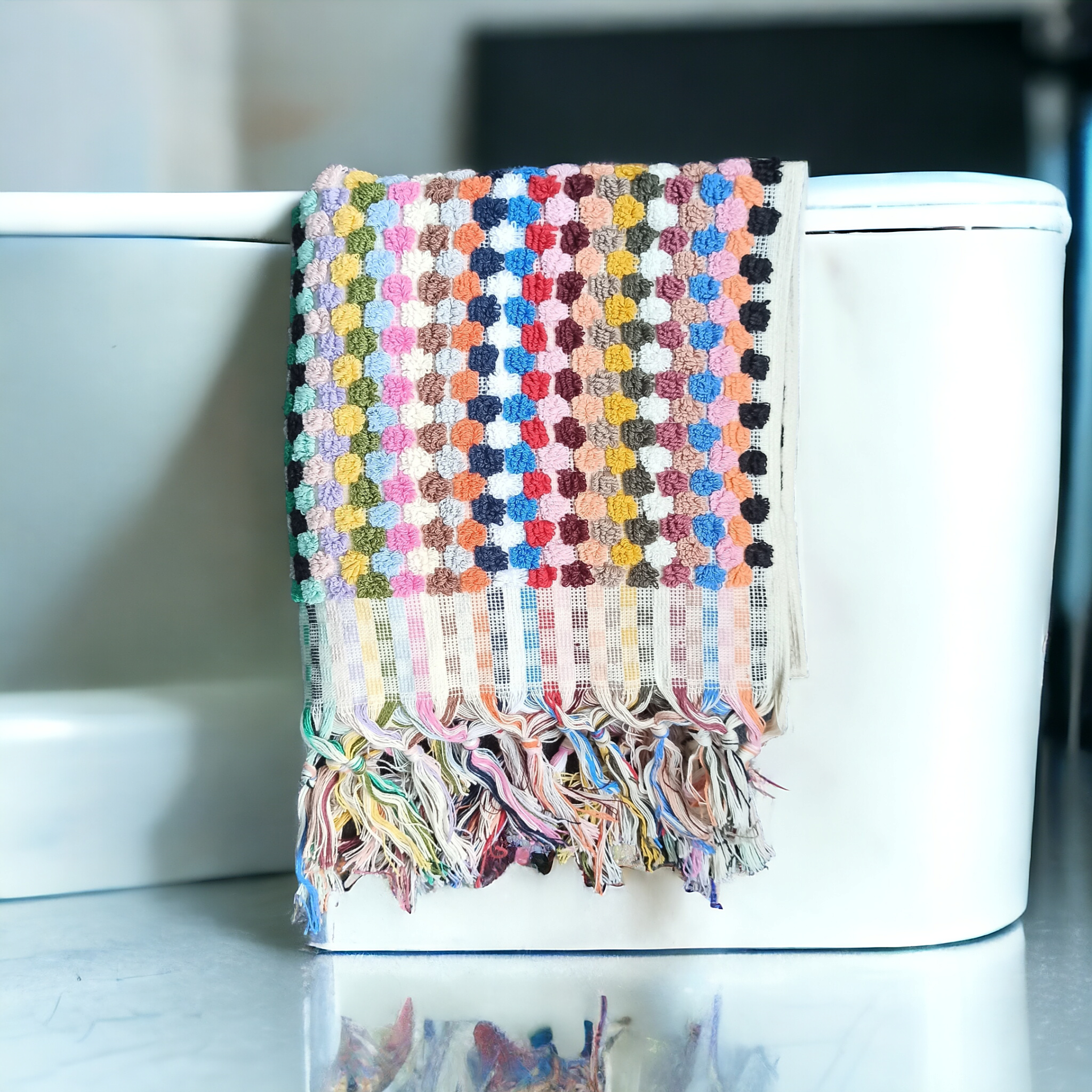 Pompom Bubble Handloomed Turkish Hand Towels: Multi-Colored