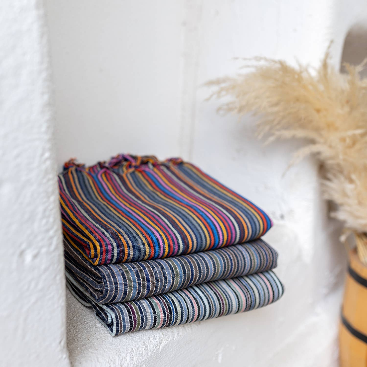 Rustic Vintage Bath Beach Towels: Rainbow Stripe