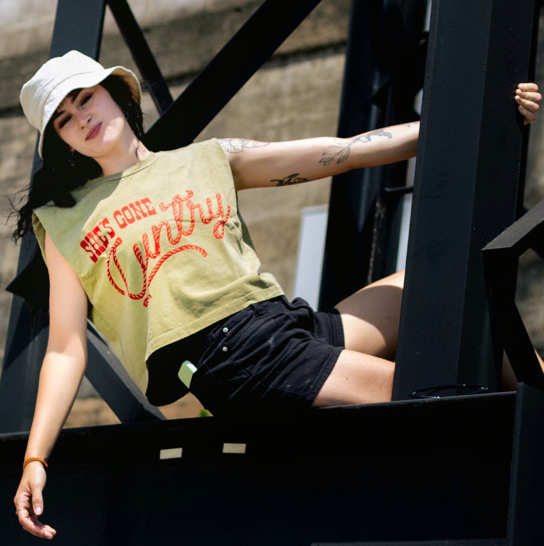 She's Gone Cuntry Crop Top Muscle Tee (Off White)