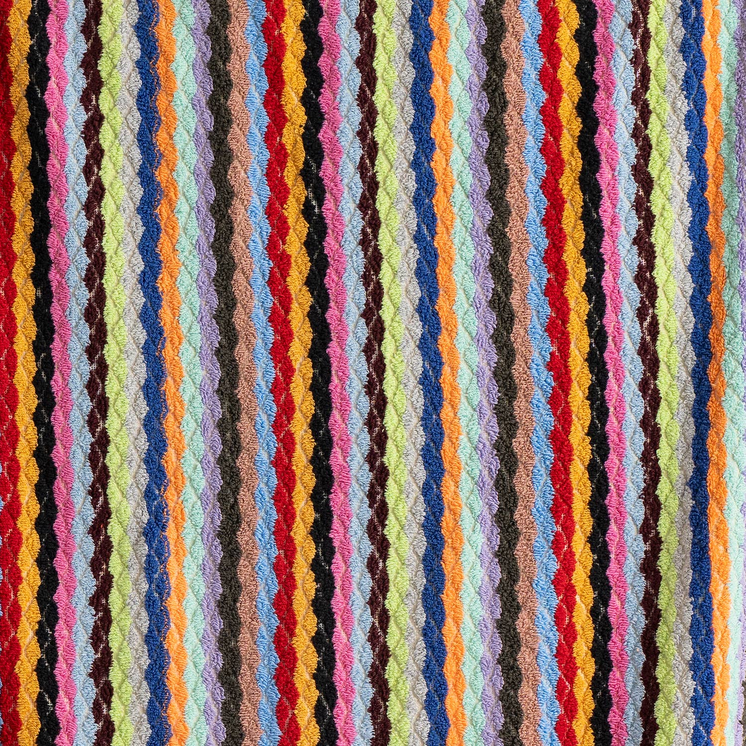 Pompom Zigzag Handloom Turkish Bath Towels / Multi Color Rainbow Striped