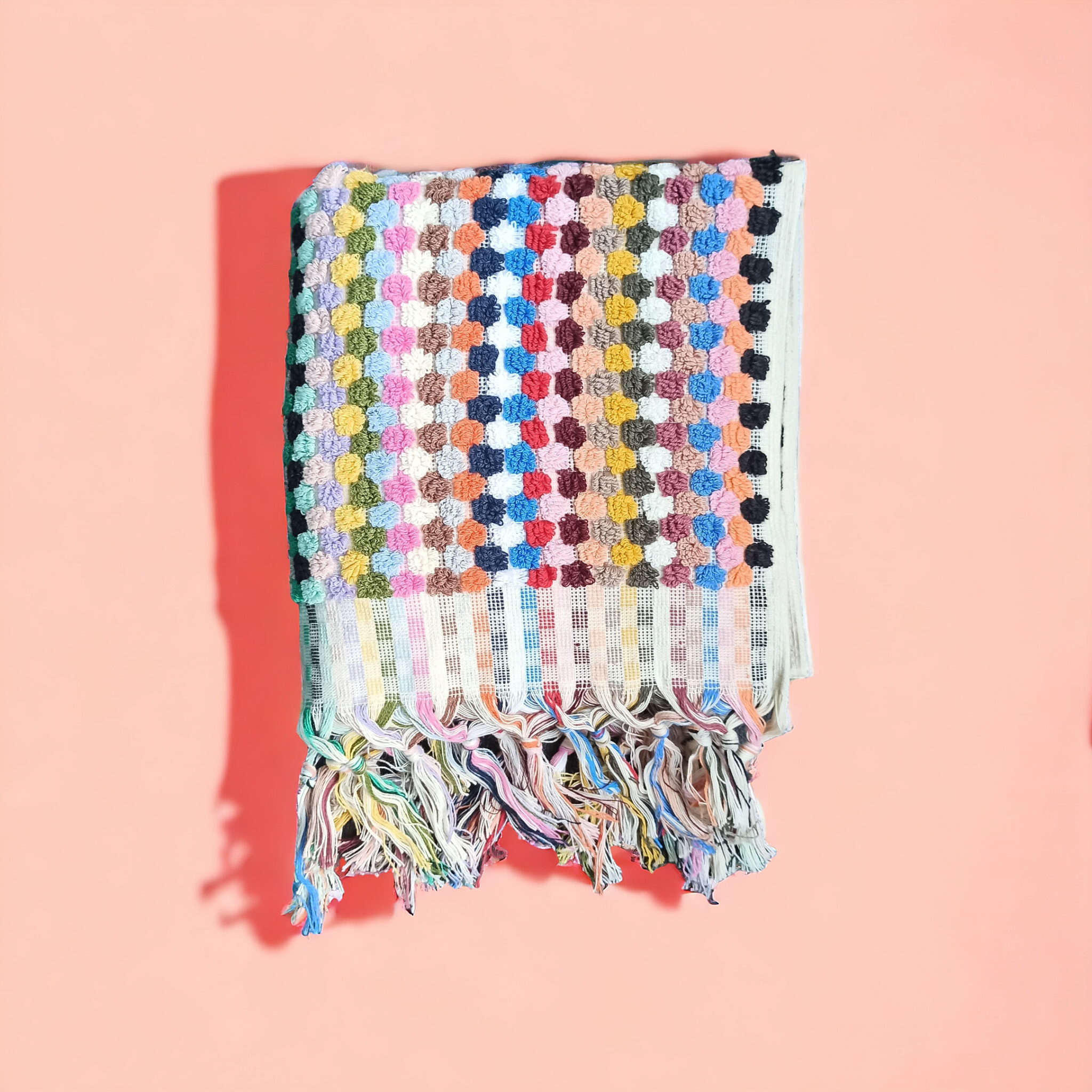 Pompom Bubble Handloomed Turkish Hand Towels: Multi-Colored