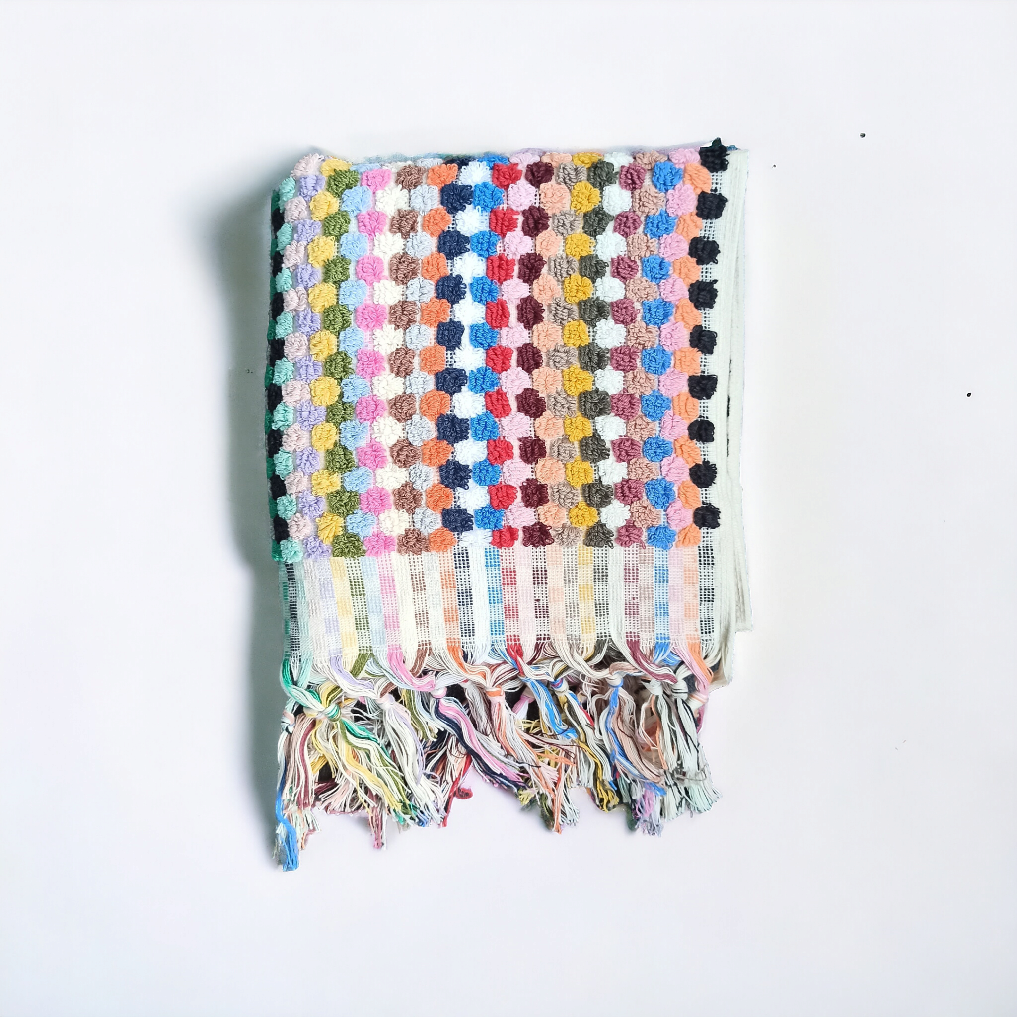 Pompom Bubble Handloomed Turkish Hand Towels: Multi-Colored