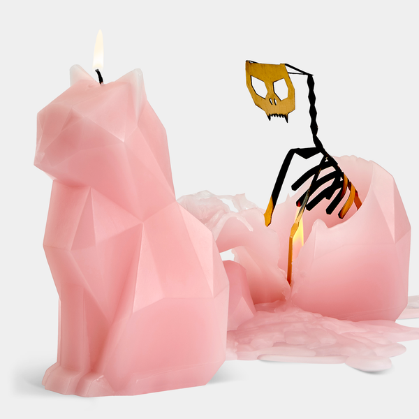 Geometric Pink Cat Candle
