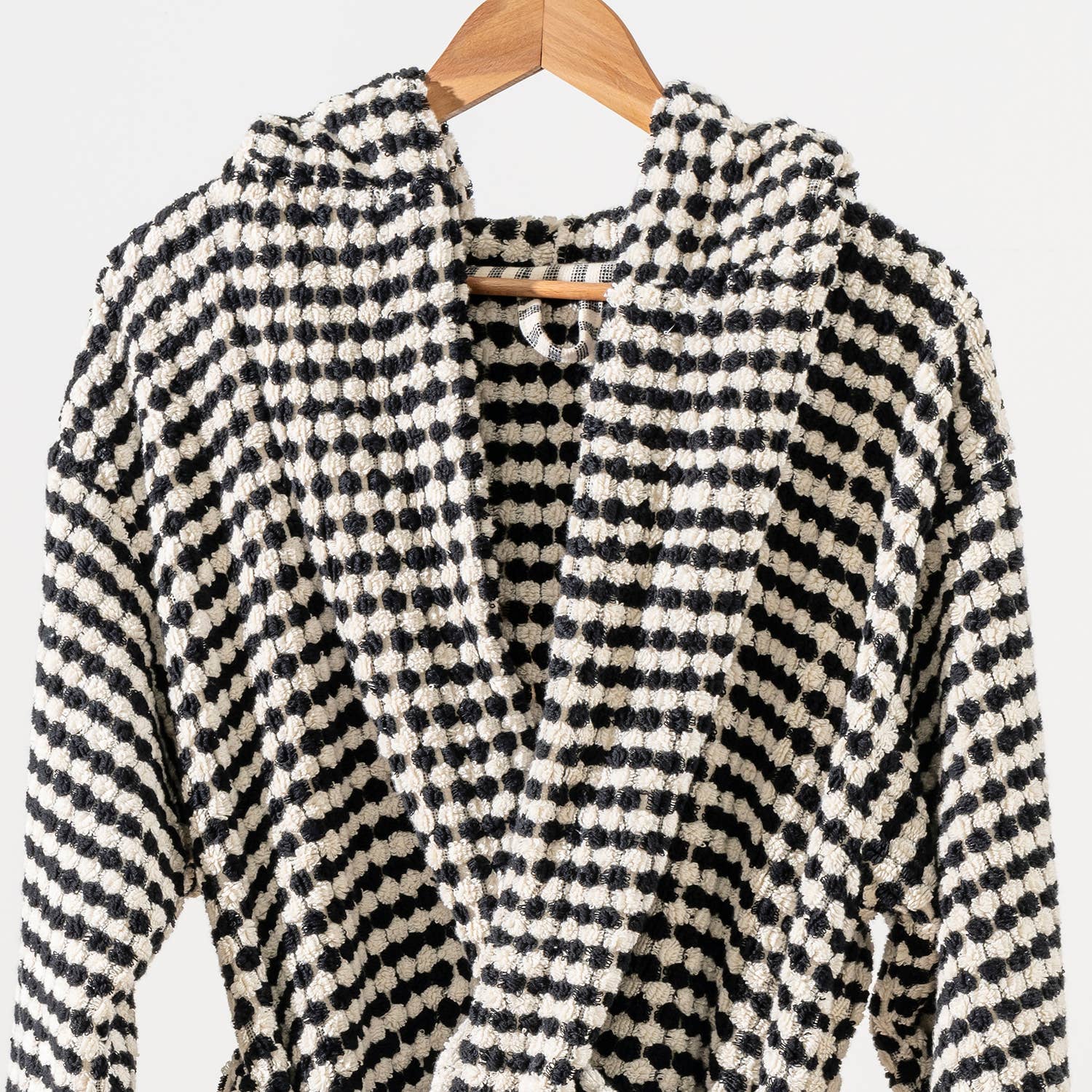 Black and White Pom Pom Bathrobe Turkish Cotton