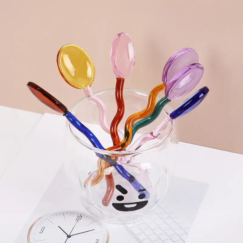 Creative Colored Glass Stirring Spoon: Brown Blue