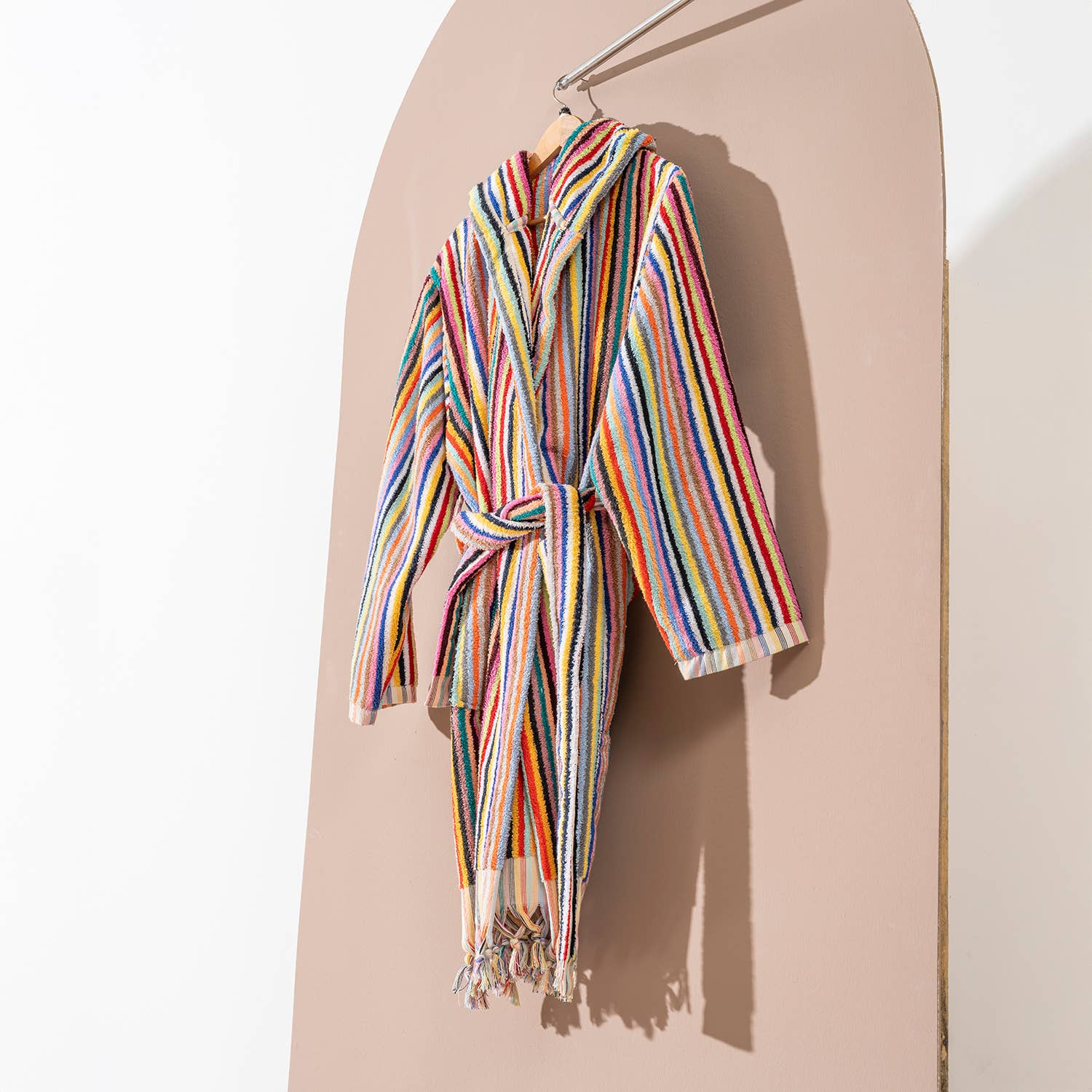 Rainbow Stripe PomPom Bathrobe Turkish Cotton