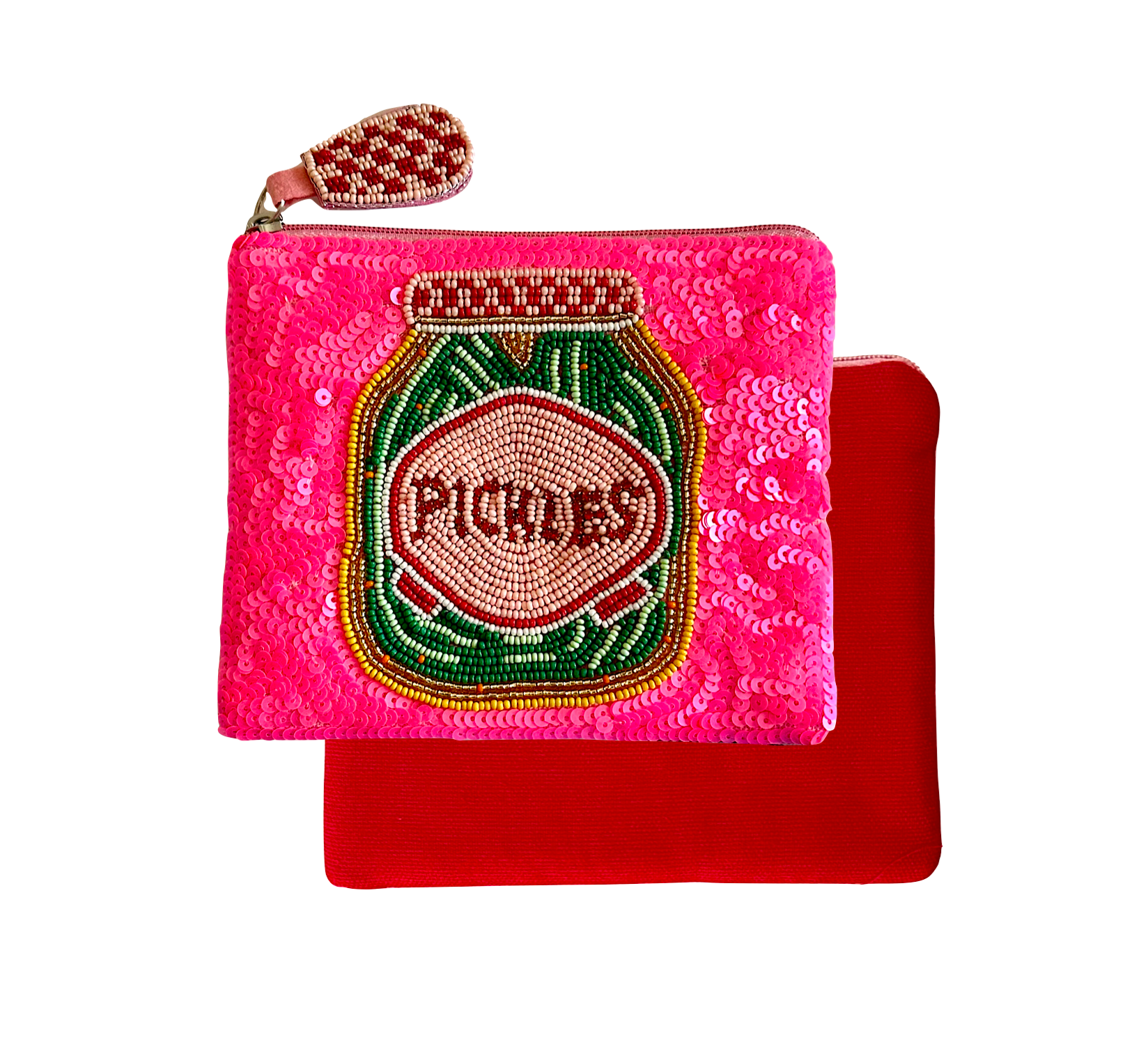 Pickles hand beaded Coin Purse, Sequin Seed Bead Coin Pouch