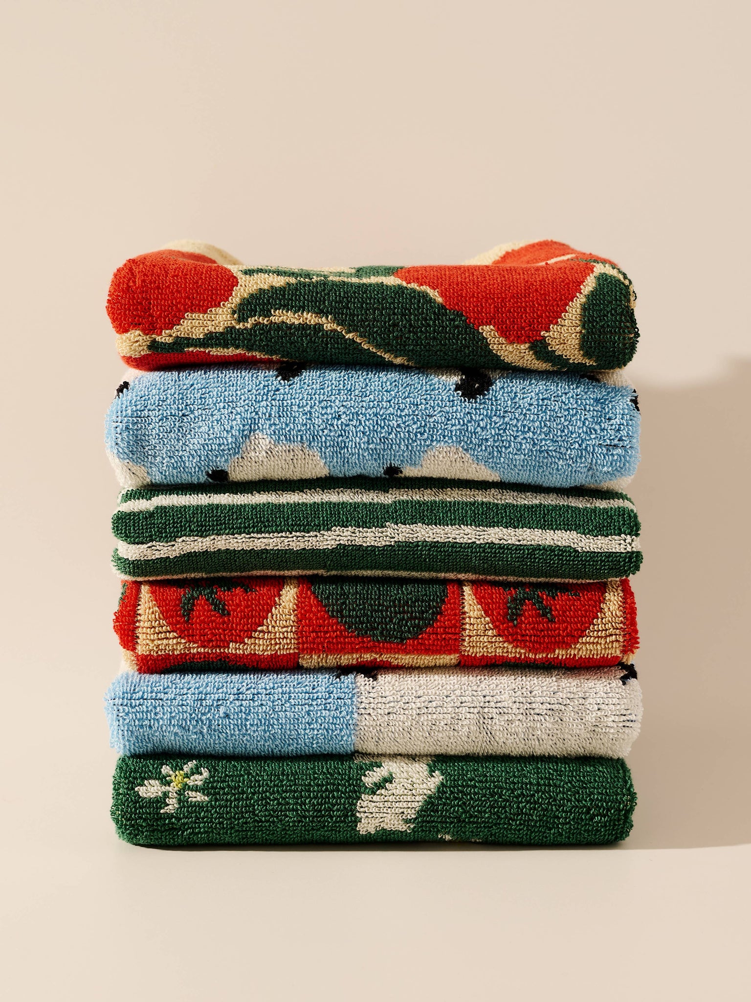 Grass and Cream Stripes Terry Cloth Towel