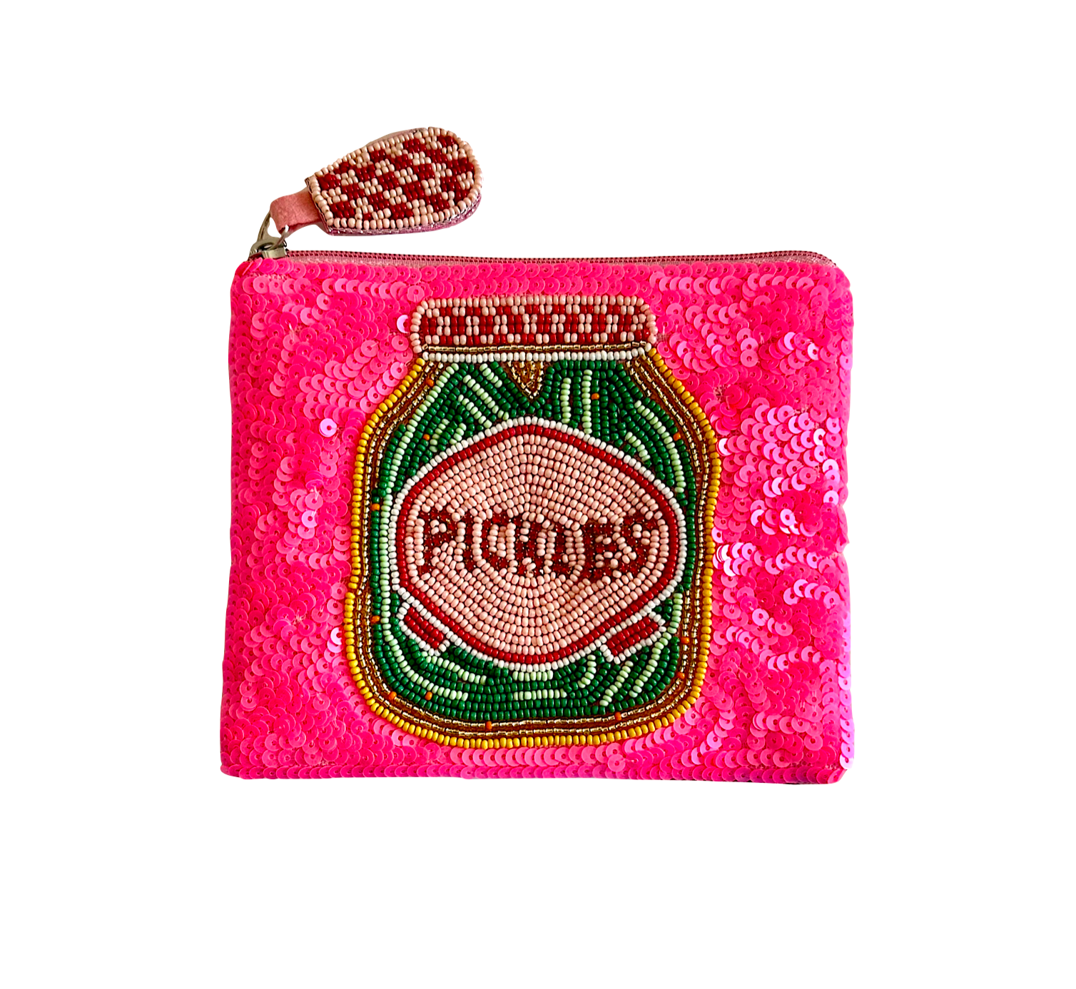 Pickles hand beaded Coin Purse, Sequin Seed Bead Coin Pouch
