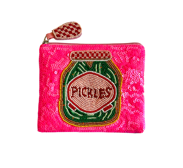 Pickles hand beaded Coin Purse, Sequin Seed Bead Coin Pouch