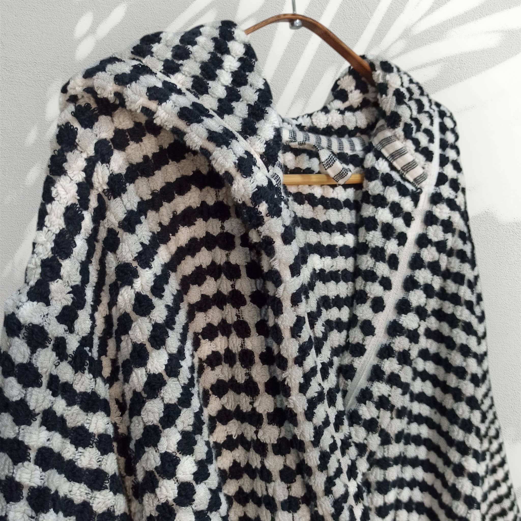 Black and White Pom Pom Bathrobe Turkish Cotton