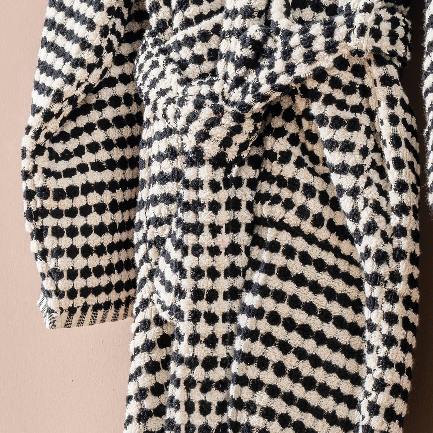 Black and White Pom Pom Bathrobe Turkish Cotton