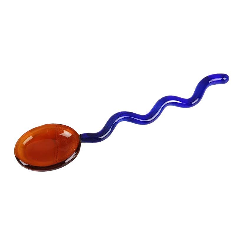 Creative Colored Glass Stirring Spoon: Brown Blue