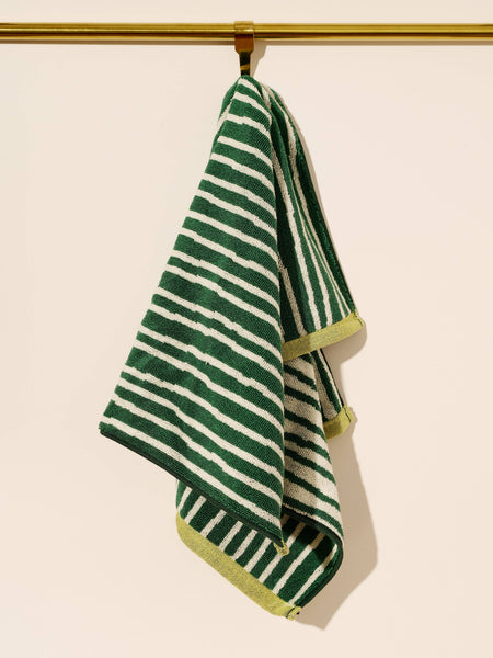 Grass and Cream Stripes Terry Cloth Towel