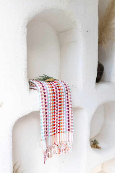 Pompom Bubble Handloomed Turkish Hand Towels: Multi-Pinky