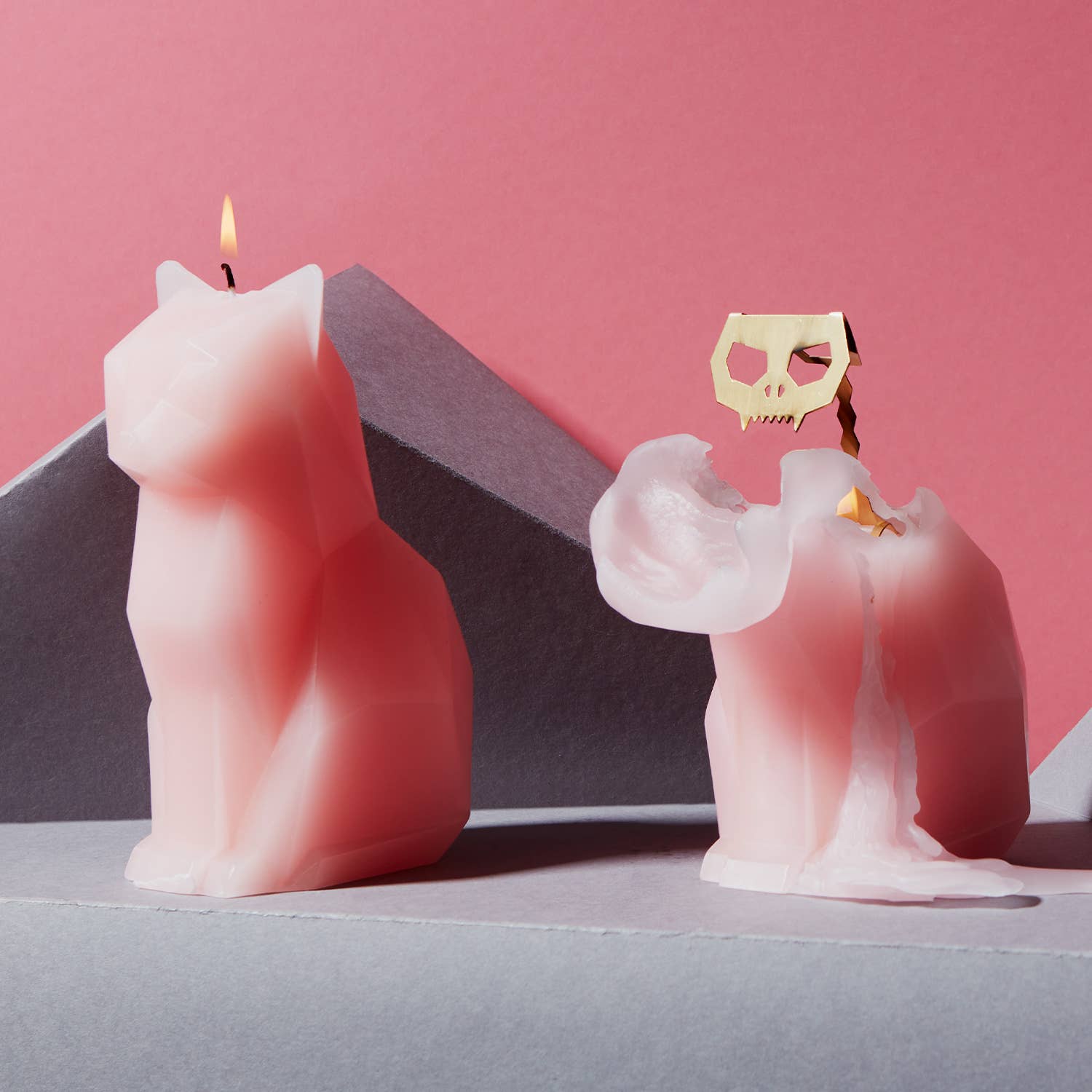 Geometric Pink Cat Candle
