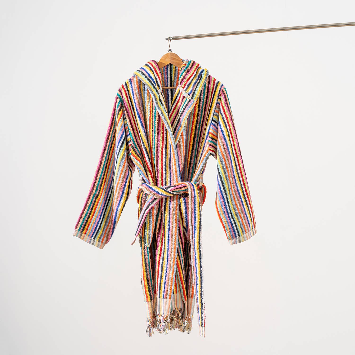 Rainbow Stripe PomPom Bathrobe Turkish Cotton