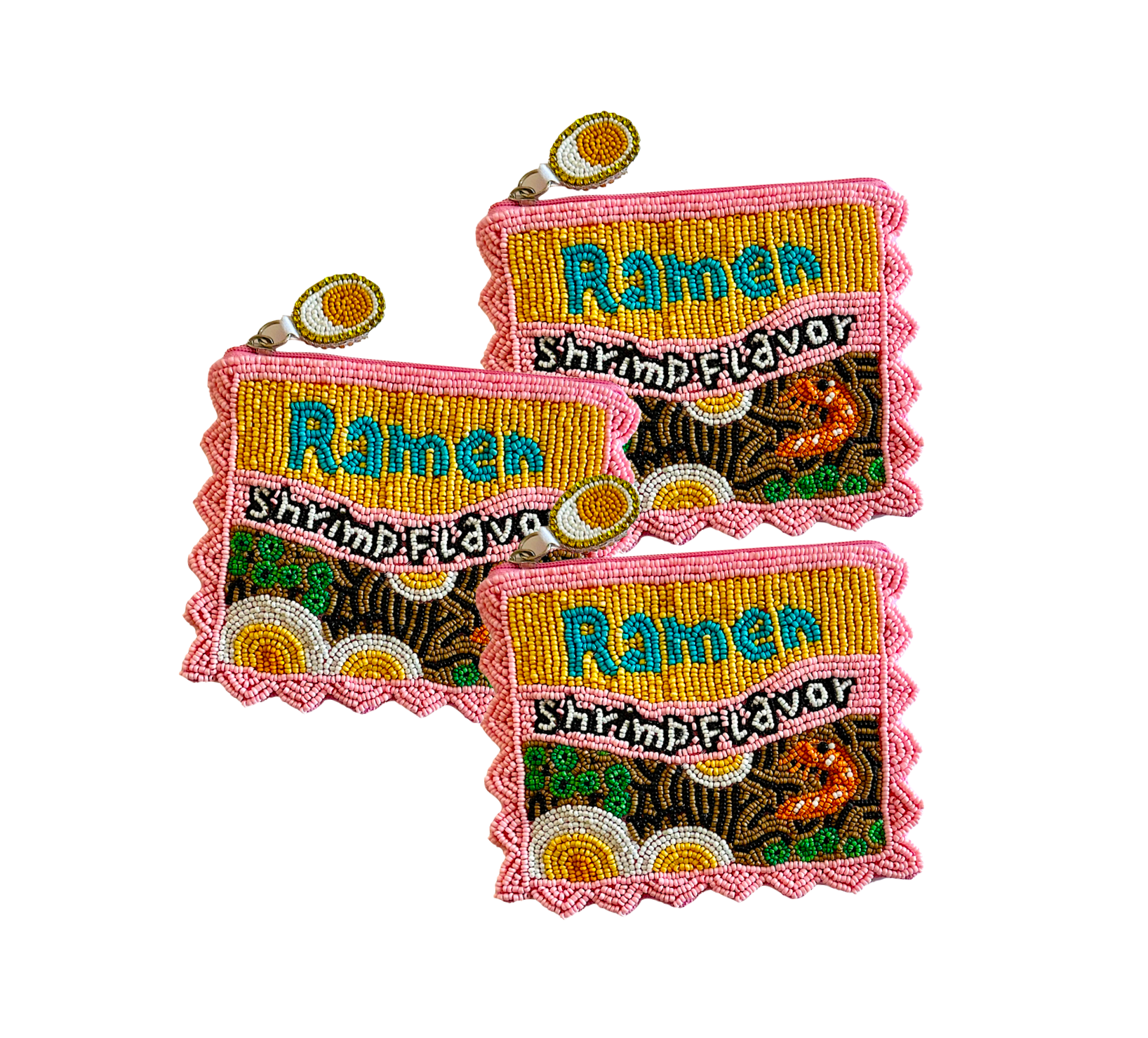 Ramen Coin Purse, Shrimp Ramen Noodles Beaded Bag