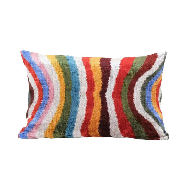 16" x 24" Colorful Ikat Velvet Pillow - Lumbar Silk Cushion