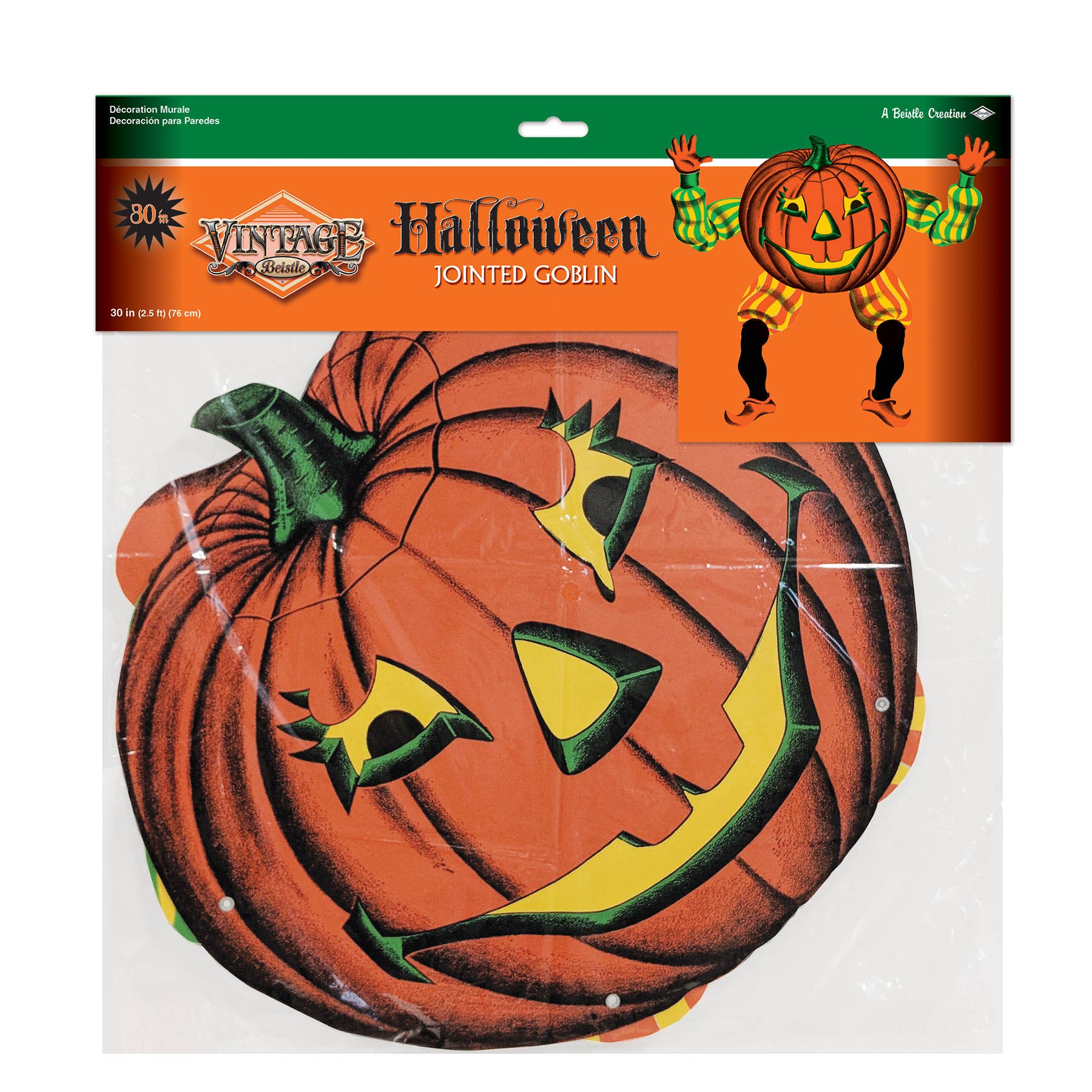 Pumpkin Vintage Halloween Jointed Goblin 30"