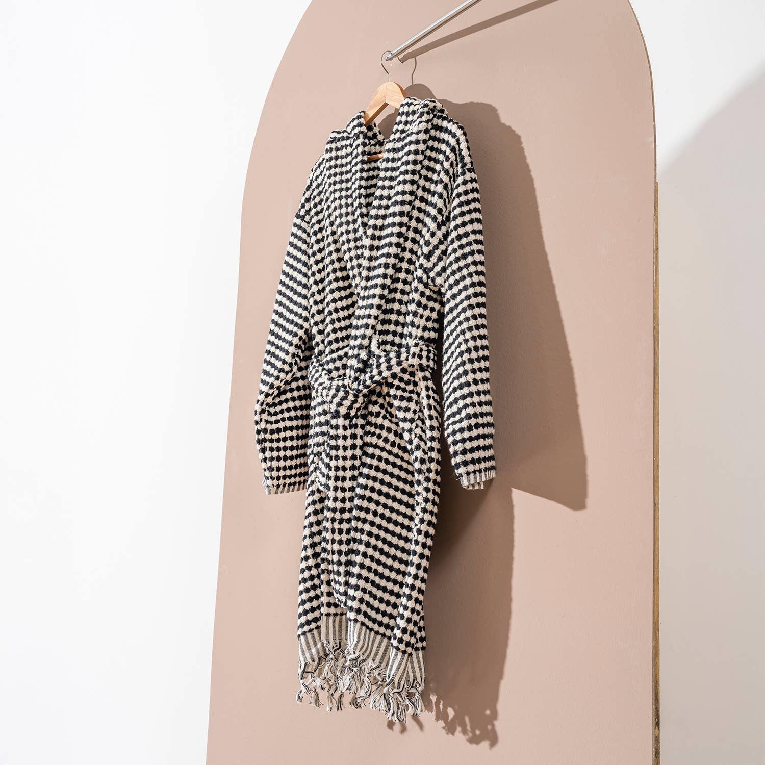 Black and White Pom Pom Bathrobe Turkish Cotton