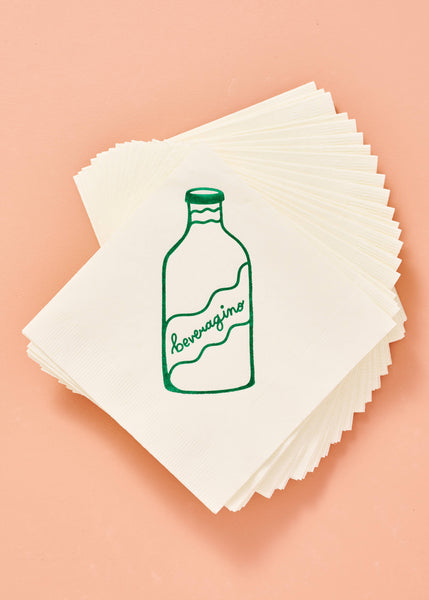 Beveragino Green and White Cocktail Paper Beverage Napkins- Set Of 20