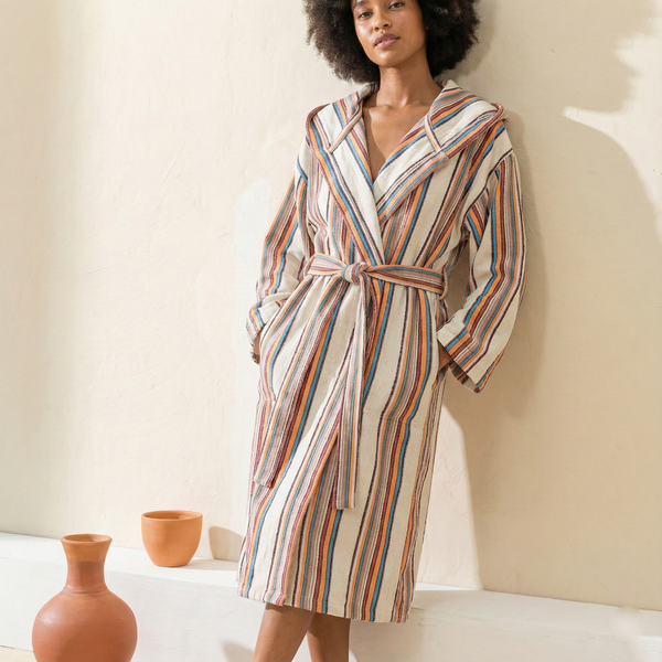 Bathrobe Turkish Cotton LightWeight Quickdry Multicolor Striped Robe
