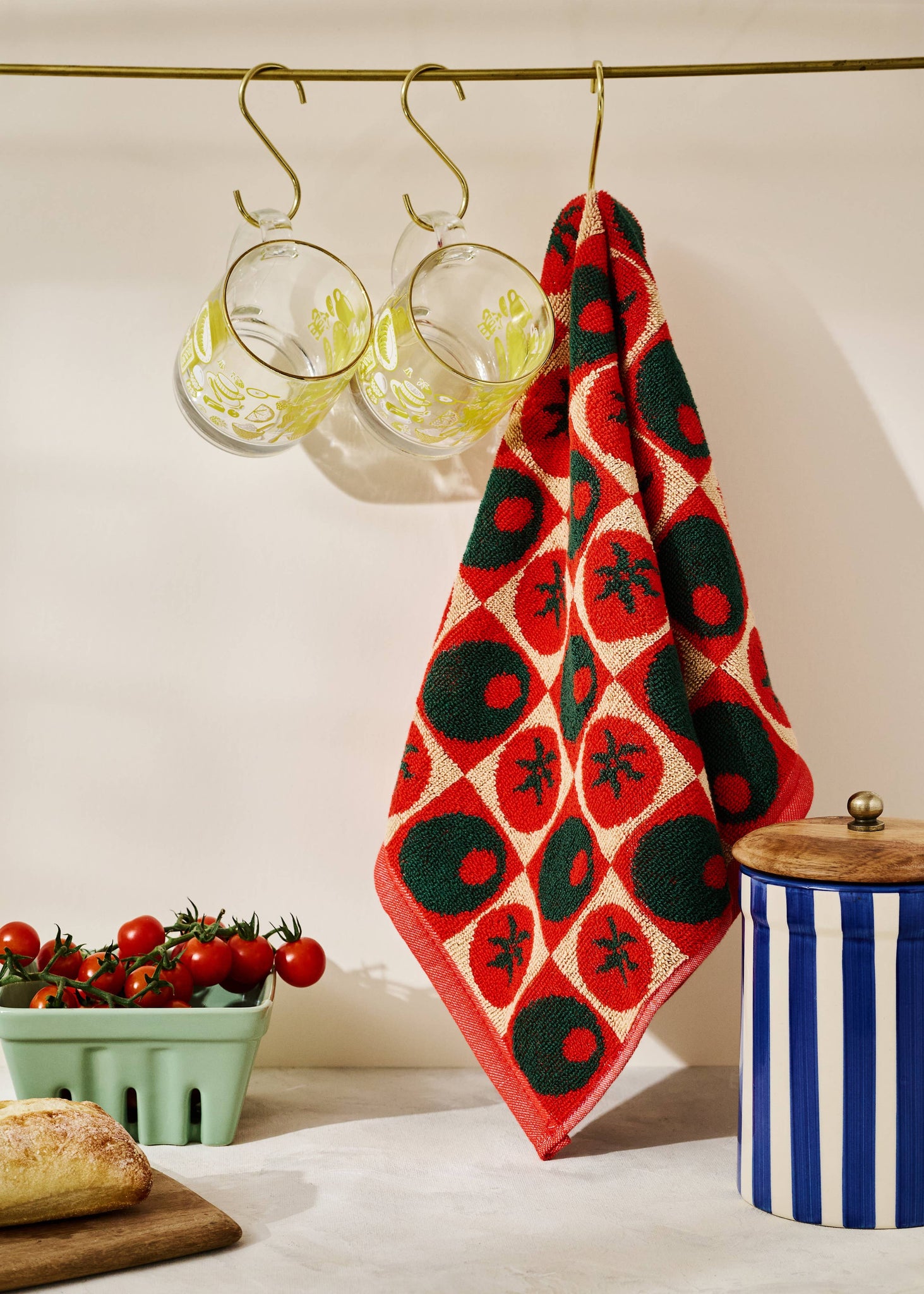 Olive and Tomato Cotton Terry Cloth Towel