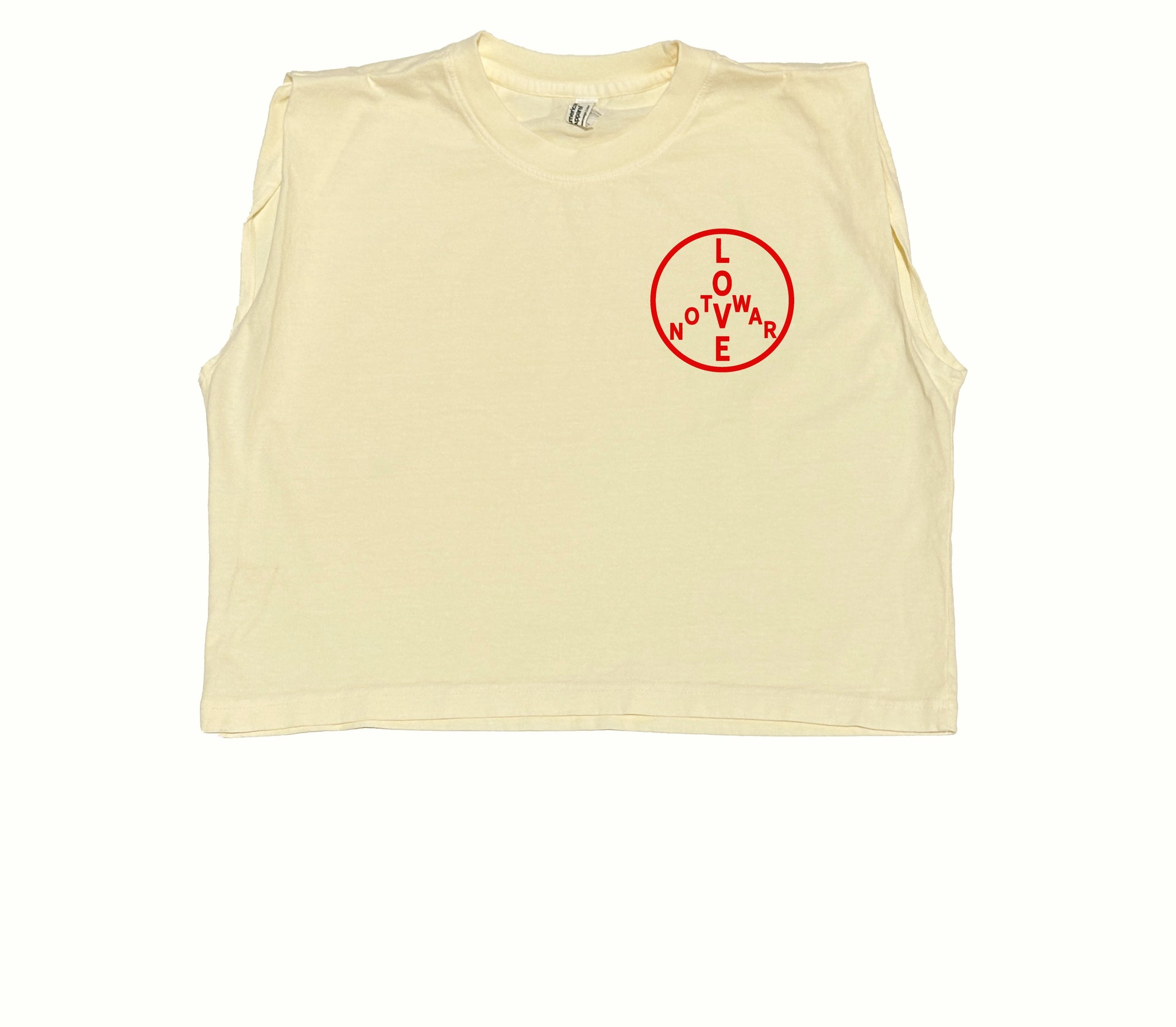 LOVE Not War Cropped Muscle Tank - Faded Ivory