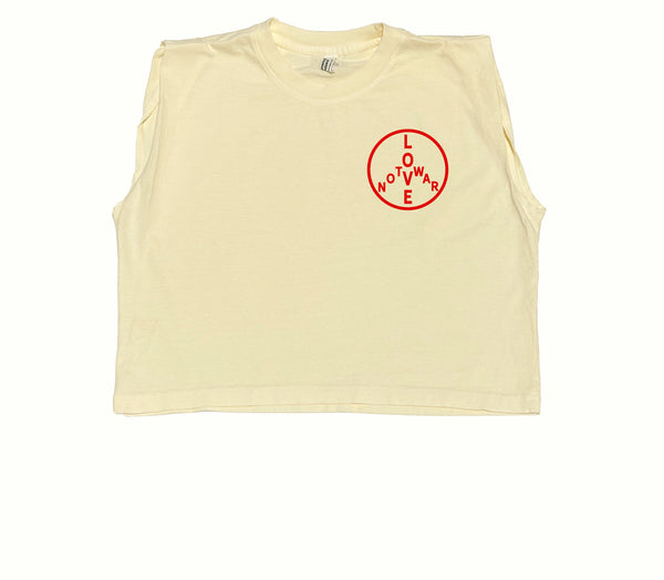 LOVE Not War Cropped Muscle Tank - Faded Ivory
