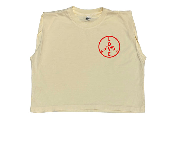 LOVE Not War Cropped Muscle Tank - Faded Ivory
