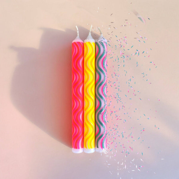 Neon Wavy Graphic Colorful Taper Candles