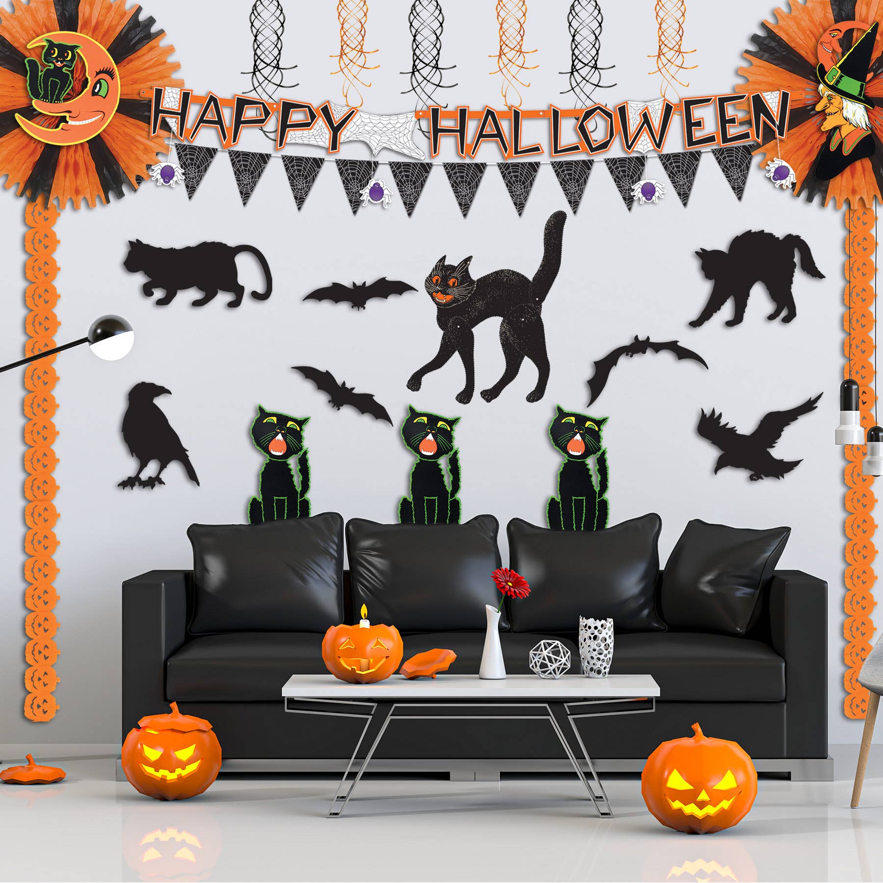Vintage Halloween Jointed Scratch Cat 20 ½", printed 2 sides