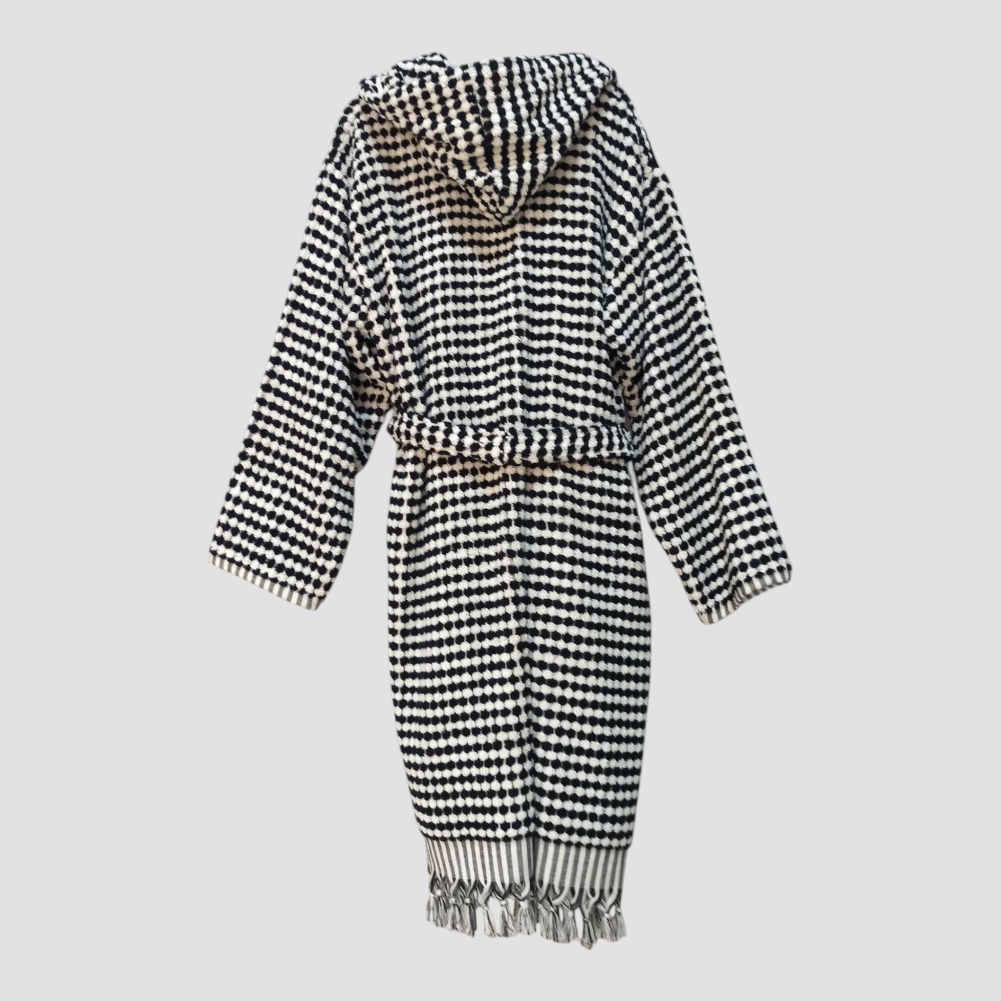 Black and White Pom Pom Bathrobe Turkish Cotton