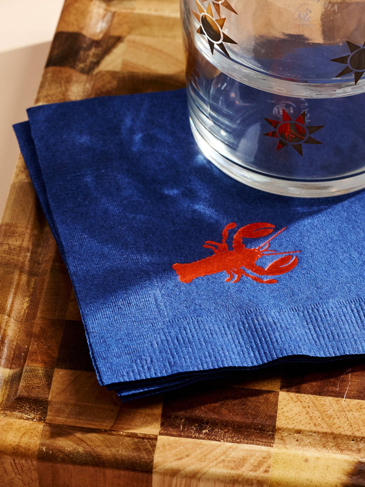 Lobster Red and Navy Paper Beverage Napkin - Set of 20