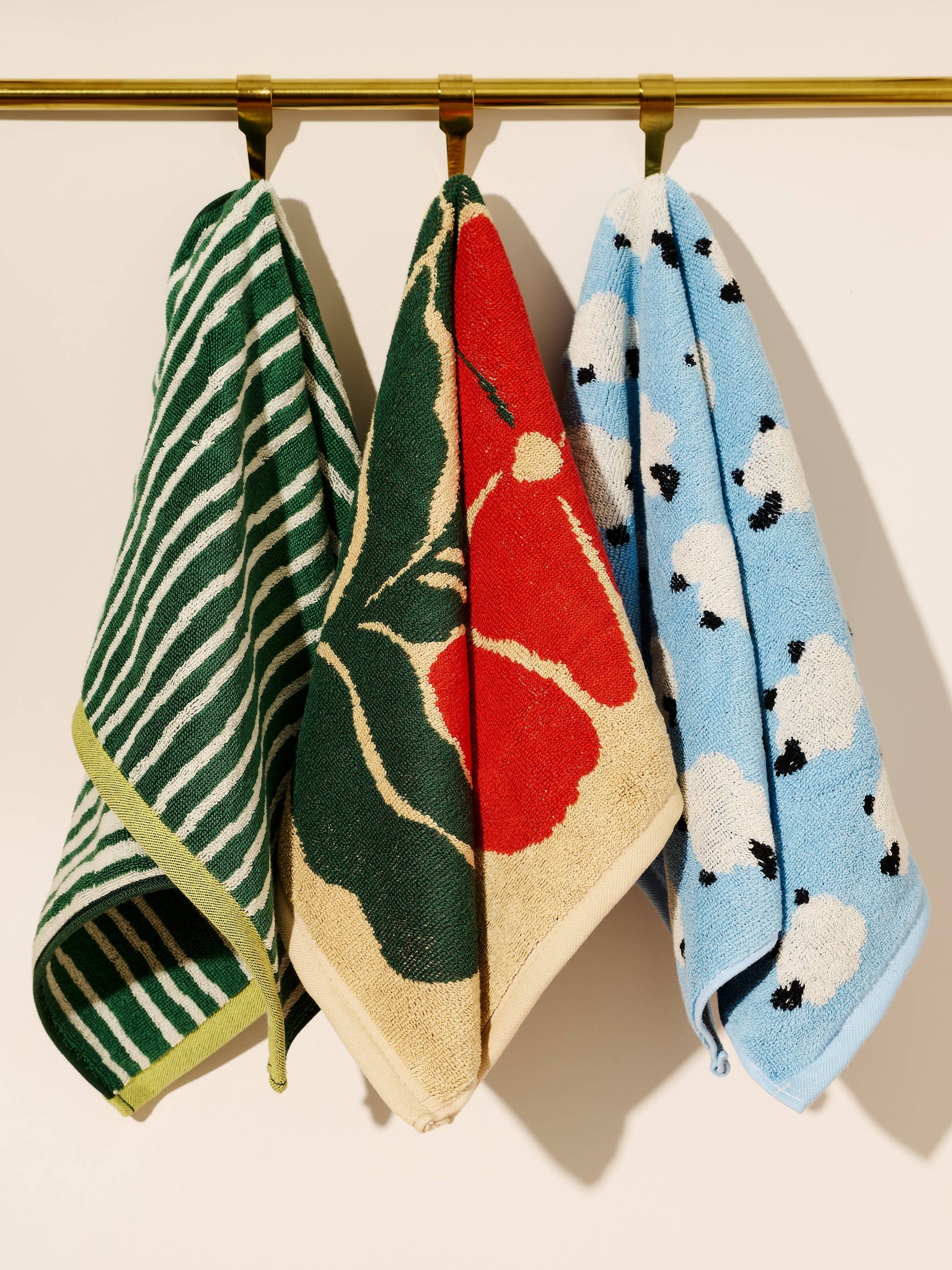 Grass and Cream Stripes Terry Cloth Towel