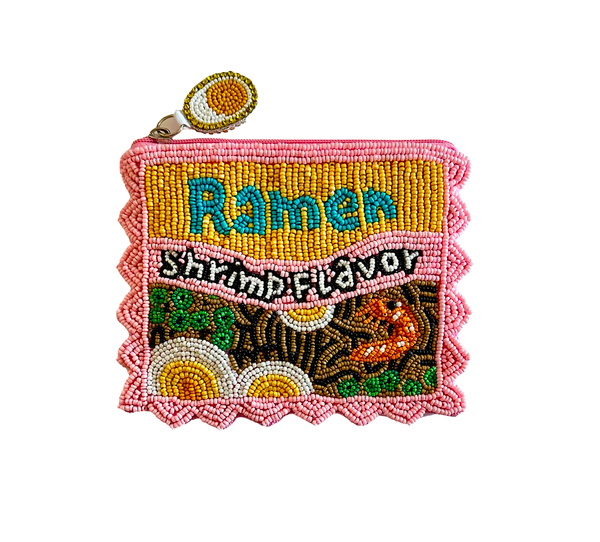 Ramen Coin Purse, Shrimp Ramen Noodles Beaded Bag