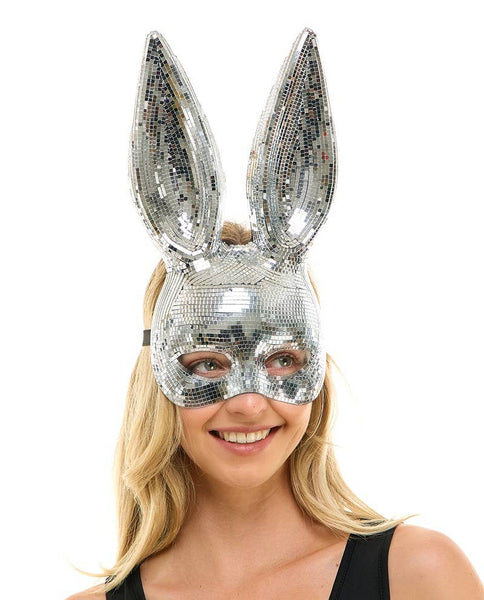 Silver Mirror Bunny Ears Mask