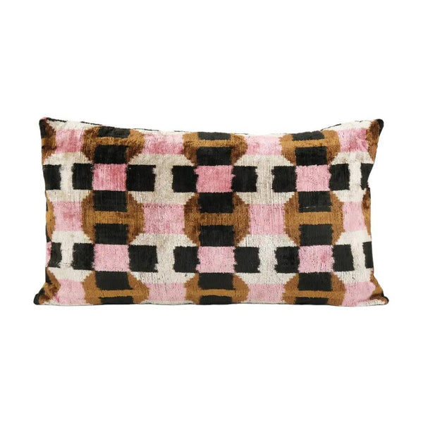 16" x 22" Ikat Pillow, Silk Velvet Pillow Cover, Pink Ikat