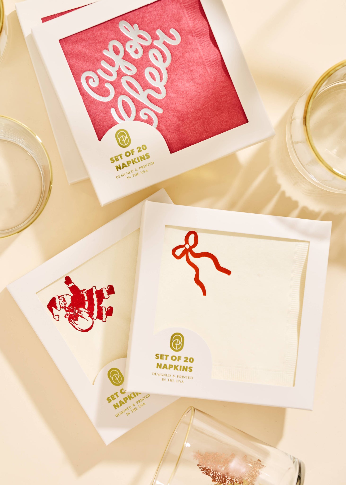 Holly Jolly Santa Cocktail Paper Beverage Napkin - Set of 20