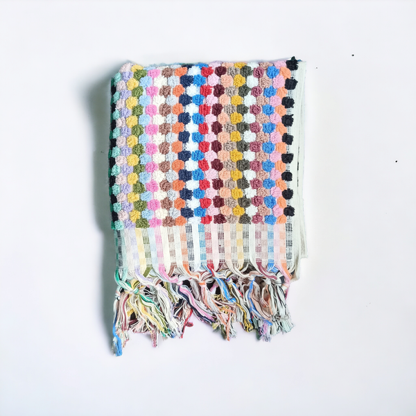 Pompom Bubble Handloomed Turkish Hand Towels: Multi-Colored