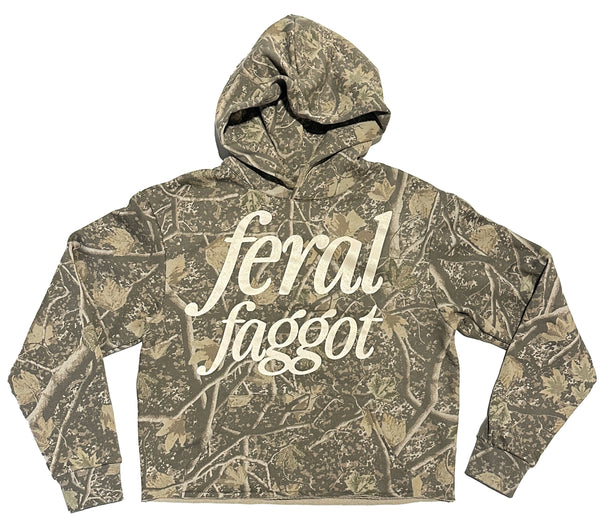 Feral Fagot Cropped Camo Pullover Hoodie